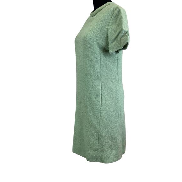 Vintage 1960s Mint Green Textured A-Line Dress - Size 16 Lined Mod Retro Look - Picture 3 of 16